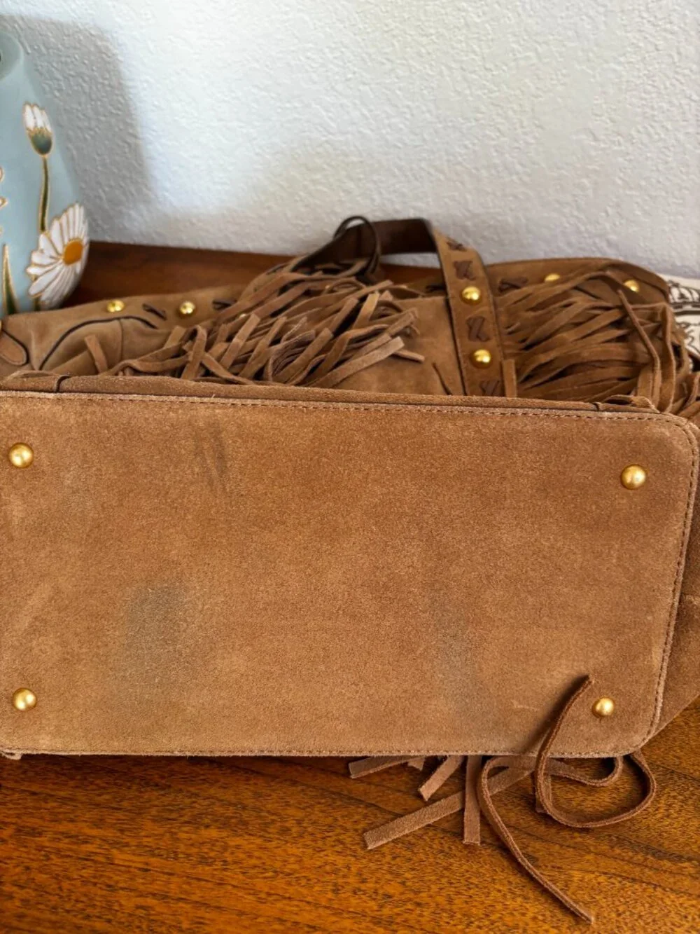 Authentic Lauren Ralph Lauren Brown Suede Fringe Tote Handbag
